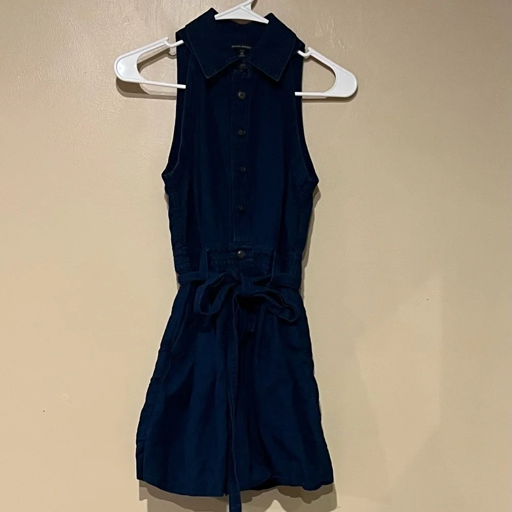 Banana Republic 00 Petite Linen Cotton Blend Button Front Camp Romper Pleaded
